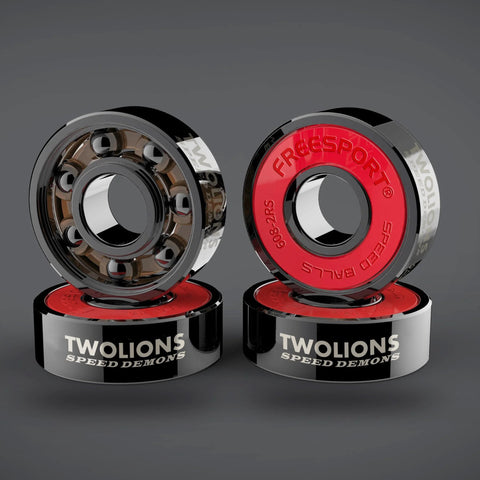 Twolions High Rev 608RS hybrid black ceramic bearings (pair) with red seal for inline skates, skateboards, scooters.