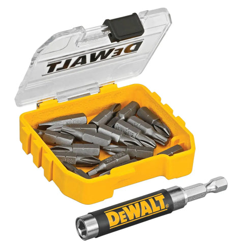 Go-To 18-Piece Compact Magnetic Drive Guide Set With Clear Lid, Yellow Finish, And Connectable Storage For Easy Bit Access