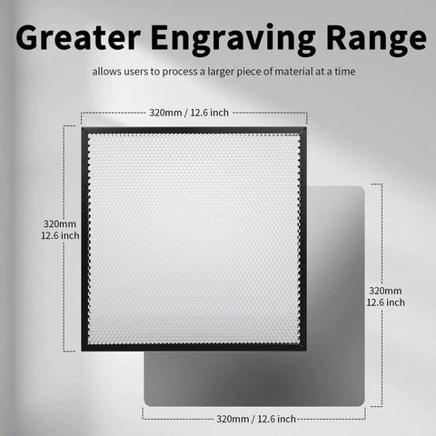 Honeycomb Working Table Set 320x320mm For Laser Cutters And Engravers With Steel Sheet And 12 Riser Blocks visible in diagram