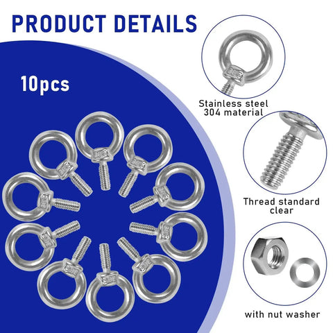 10 Pack M4 Eyebolt With Nut Stainless Steel Beefy Heavy Duty Screw Eye Bolts With Nuts 4mm Thread 11mm Shank Product Details