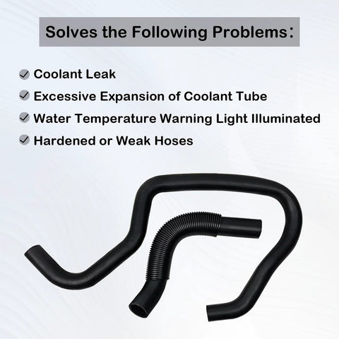 Engine upper/lower radiator coolant hose set, black rubber with flexible ribbed midsection.