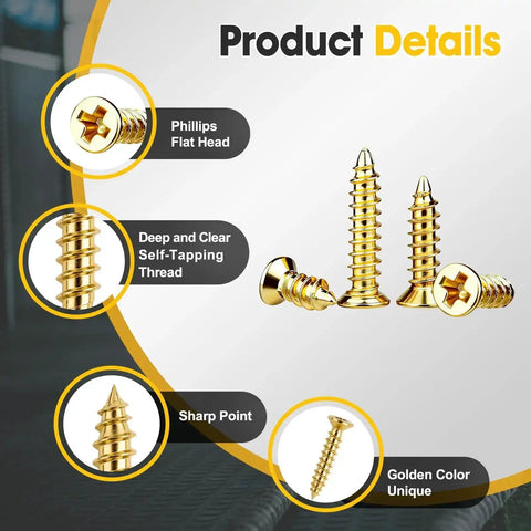 1200-Piece Self Tapping Screws Set For Plastic And Metal In M2 M2.5 M3 Phillips Flat Head Golden Carbon Steel details