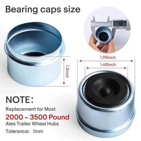 Trailer Bearing Dust Cap 1.98 Inch Grease Cover With Extra 2 Rubber Plugs For 2000 To 3500 Lb Trailer Axles EZ Lube