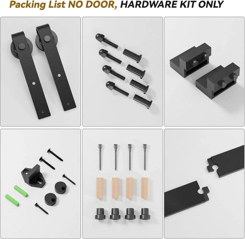 Six Point Six Feet Long Sliding Barn Door Hardware Kit for Single Door, carbon steel parts, black coating, and accessories