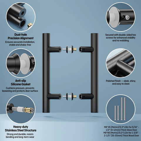 Beefy Stainless Steel Back To Back Shower Door Handle For Glass And Barn Doors 12 Inch Length Double Sided Push Pull