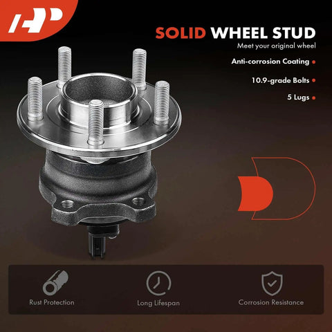 Two Pack Rear Wheel Bearing And Hub Assembly With ABS And 5-Lug For Ford Escape 2013 2019 C-Max 2013 2018 And Lincoln MKC 2015 2019 FWD Compatible Direct Fit Replacement For Easy Install And Long Lasting Durability, featuring anti-corrosion coating and solid wheel stud.