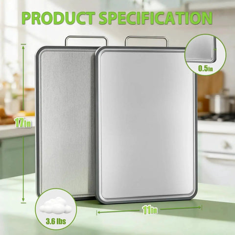 Heavy Duty 316 Stainless Steel Cutting Board 17x11 Inch Dual Sided Chopping Board For Meat And Produce With Deep Juice Grooves
