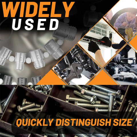 Nut And Bolt Thread Checker High Speed Steel Gauge For Standard And Metric Complete SAE Male Female Gauge With Precise Measurements For Shop Pros Mechanics Builders And Engineers Stalye shown in various tool usage scenarios.