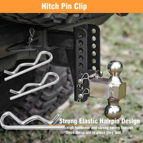Heavy Duty Cotter Pins Kit With Alloy Steel R Clip Set 52 pieces shown securing a hitch, illustrating industrial use.