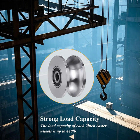 Stainless Steel U Groove Gate Roller Kit For Barn Doors Beefed Up Heavy Duty Cable Pulley Block With Bearing Quiet Smooth Sliding 4.8 cm Wheel