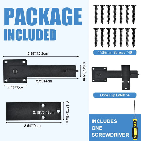 Heavy Duty Farm Gate Latch Set 6 Inch Flip Gate Latch For Barn Shed Sliding Doors And Cabinet, screws and screwdriver included