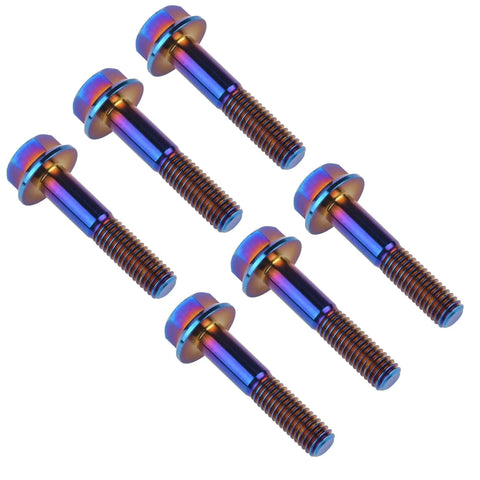 Titanium Hex Flange Bolts M6 And M8 Pack Of 6 With Burn Blue Finish In 10 15 20 25 30 35 40 45 50 55mm Length Options Grade 5 6AL4V Titanium Alloy External Hex Head For Bike Frame Motorcycle And Automotive Projects Pro Grade