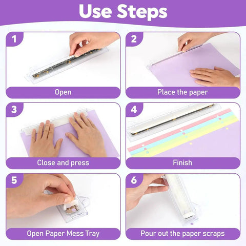 Step-by-step guide using Portable 3 Hole Puncher With Built In 10 Inch Ruler For Binders 5 Sheet Capacity Three Ring Paper Punch School Tool.