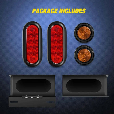 Two Pack Beefy Steel Trailer Light Boxes Housing Kit With 6 Inch Oval Red Tail Lights And 2 Inch Round Amber Side Markers