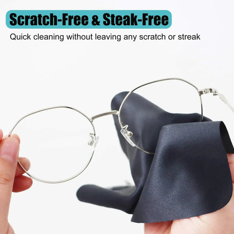 Person cleaning glasses with Solid Color Microfiber Eyeglasses Cleaning Cloth Keychain Portable Lens Wipes