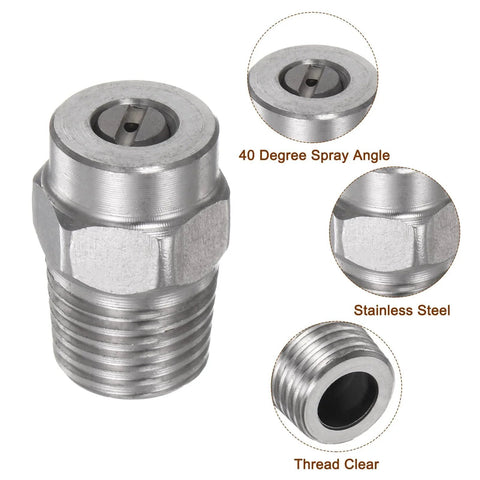 Pro Grade Stainless Steel 15 Degree Spray Tip Pressure Washer Nozzle Set 5 Pack With One Quarter Inch Male NPT Threads Orifice About 1.24 Mm