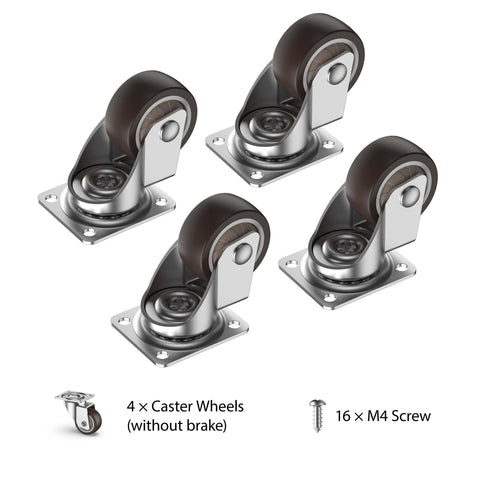 1" Small Caster Wheels for Furniture - Low Profile Casters Set of 4, Total Capacity 90 lbs, Perfect for Nightstand, Side Table, and Small Projects (No Brake)