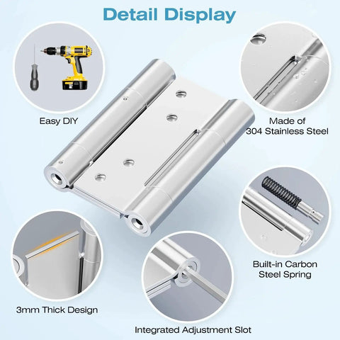 Detail of Heavy Duty 3 Inch Double Spring Hinge Set In 304 Stainless Steel With Integrated Tension Adjustment No Fixing Pin Needed