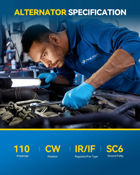 Mechanic installing Nissan Rogue 2008-2012 Beefed-Up High Amp Alternator Replacement, 12V 110Amp CW output with 6-Groove SC6 pulley