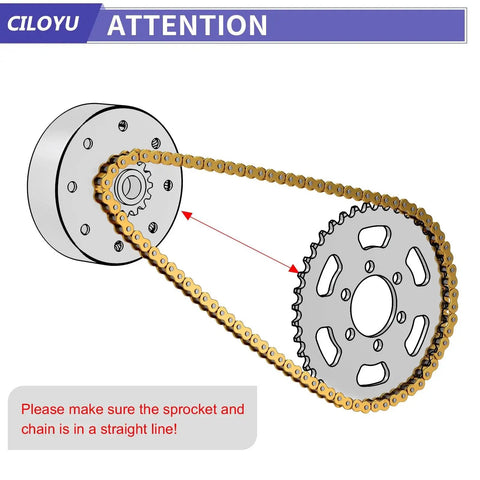 Diagram showing proper alignment of chain and sprocket for Mini Bike Chain Breaker Tool For 35 Chain Replacement Compatible With Coleman CT100U CC100X