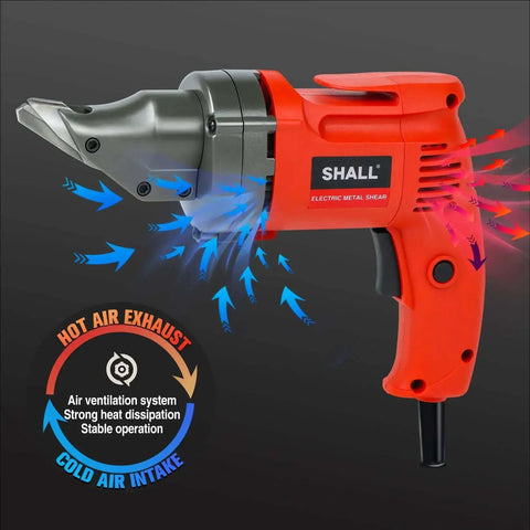 Electric Metal Cutting Shear For 14 Gauge Steel And 16 Gauge Stainless, 4.0 Amp Corded Cutter, red color with swivel head