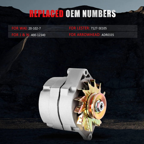 Alternator For Chevy One Wire 12V 105 Amp Self Exciting 10SI Replacement Fits SBC BBC GM Plug And Play New Electrical 7127 SE105