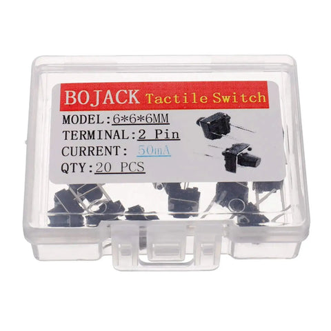 6x6x6 mm Tactile Push Button Switches 2 Pin Momentary Pack Of 20 in plastic case for DIY Electronics Projects 50mA 12VDC