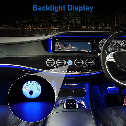 Backlit Oil Pressure Gauge 12V 2 Inch 52mm With Sensor installed in car dashboard showing 0 to 100 PSI display