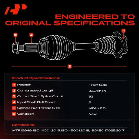 Diagram of Pair Of Front CV Axle Shaft Assembly For Chevy Silverado 1500 2007-2020 4x4 Trucks, shown with specifications