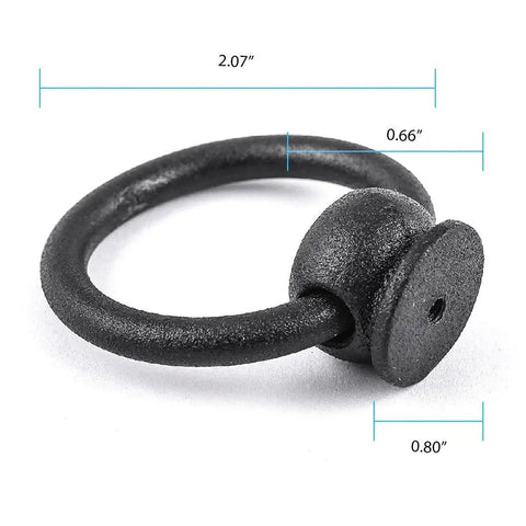 Close-up of 2-Inch Black Wrought Iron Cabinet Handles And Drawer Pulls Antique Style with dimensions shown