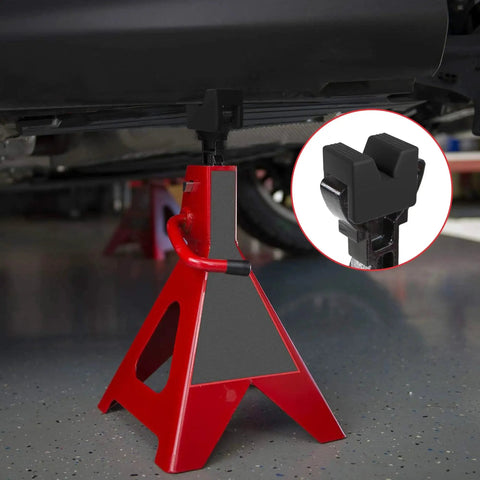 Four Pack Car Jack Pad Adapters For Jack Stands Rubber Slotted Frame Rails 3 Ton installed on vehicle underside