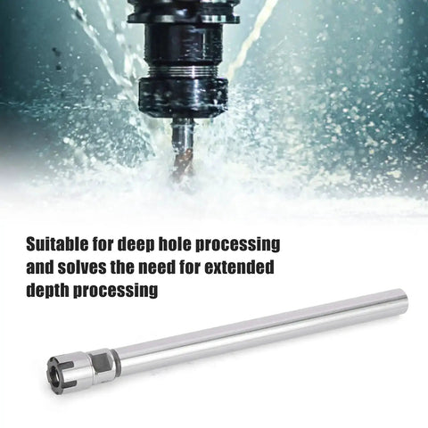 ER11M-150L Straight Shank Collet Chuck Holder for CNC Milling and Lathe, 150mm long, shown with water spray during cutting process