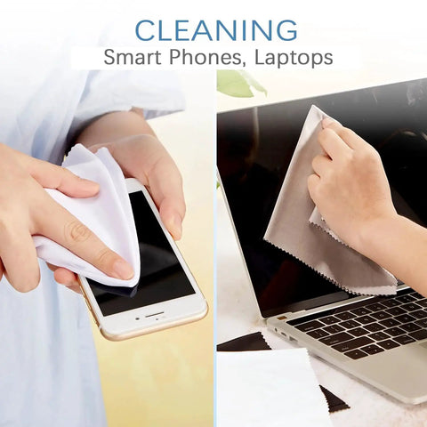 Large Microfiber Cleaning Cloths 12X12 12 Pack For Glasses Screens Electronics used on smartphone and laptop screen.