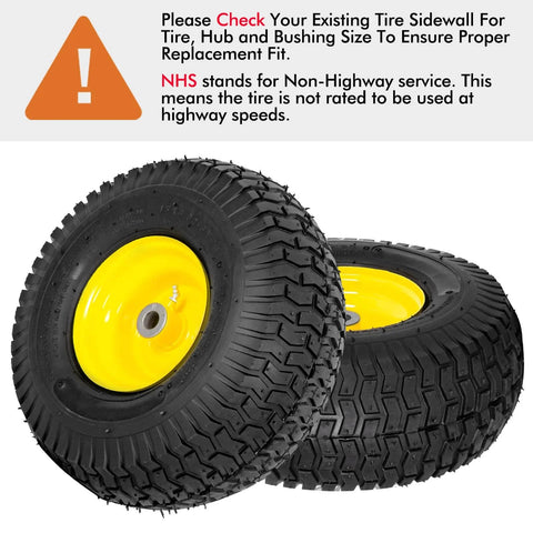 2 Pack Front Tire And Wheel Assembly For Riding Mowers 15x6.00-6 Fits 100 And 300 Series With 3 Inch Offset Hub And Adapter Kit