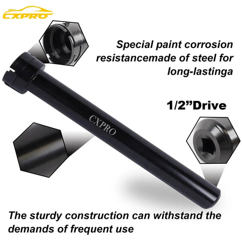 Inner Tie Rod Removal Tool Kit With 12 Crowfoot Adapters Half Inch Drive showcasing steel drive tube and adapters.