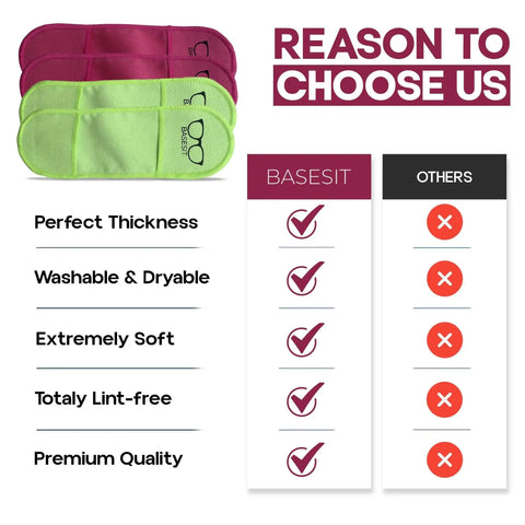 Comparison chart for Four Pack Microfiber Eyeglass Cleaning Cloths Rose And Green Clean Lenses highlighting features