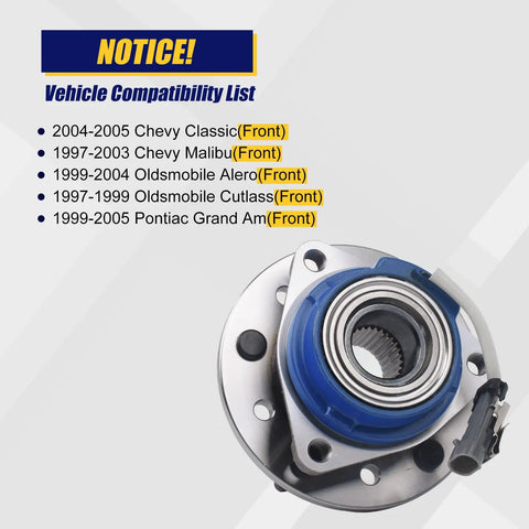 Front Wheel Bearing And Hub Assembly 513137 With 5 Lug Bolts And ABS For Chevy Malibu Classic 1997 2005 Oldsmobile Alero 1997 2004