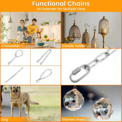 6 Feet Lightweight Stainless Steel Chain With Hooks One Eighth Inch Thin Links for decorative hanging and outdoor use