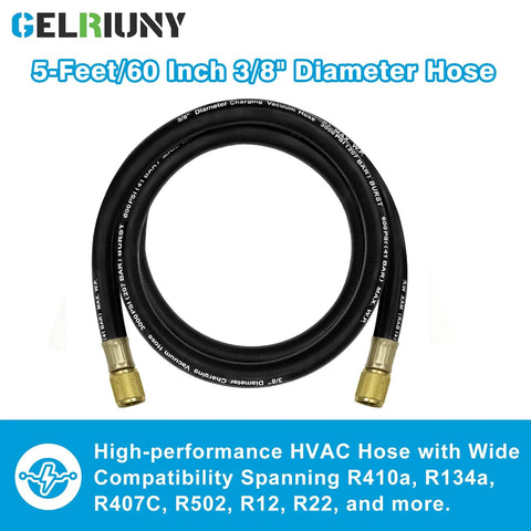 Gelriuny 5 ft black heavy-duty charging vacuum hose with 3/8 in brass fittings