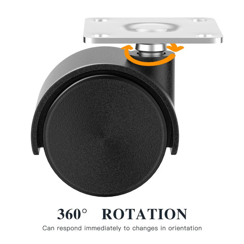 Close-up of 1.5 Inch Nylon Plate Swivel Caster Wheels Set Of 4 With 304 Stainless Steel Screws, showcasing 360° rotation feature.
