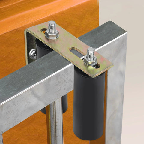 6 Inch Heavy Duty Beefed Up Sliding Gate Roller Kit With L Bracket Universal Adjustable Gate Rollers close-up view