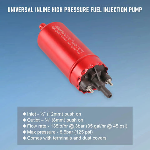 External In Line Fuel Pump High Pressure 12V For Gasoline Fuel Injection Replacement Kit with red housing