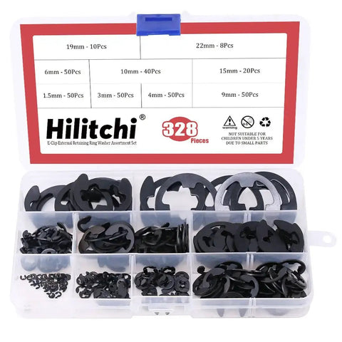 Alloy Steel External E Clip Retaining Ring Set 328 Piece Kit With 14 Sizes From 1.5mm To 15mm For Automotive Machinery And DIY Projects Durable Corrosion Resistant High Temperature Performance