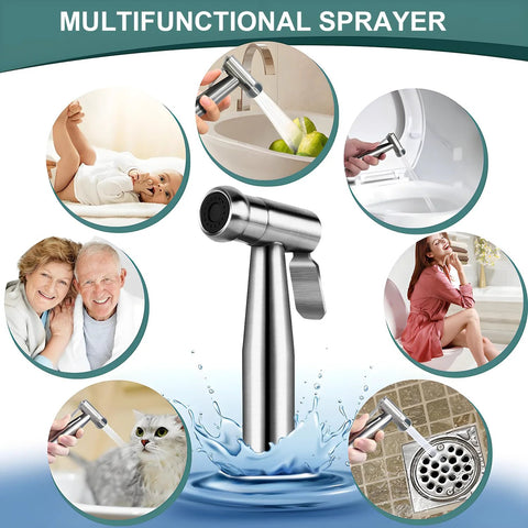 Amazon handheld bidet sprayer in SUS304 stainless steel with anti-leak hose for toilet cleaning