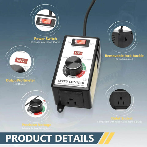 AC Motor Speed Controller 100V-120V 15A Max Variable Fan Speed Controller, Electronic Voltage Regulator with LED Display