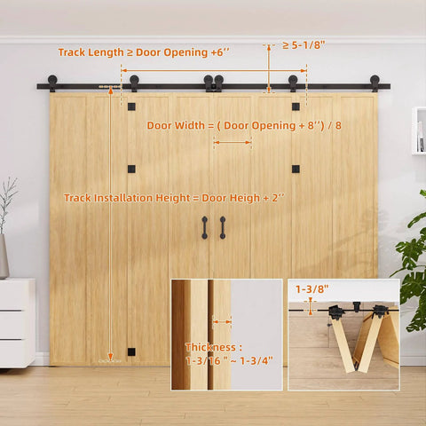 90 Inch Bi Folding Barn Door Hardware Track Kit For Eight Panels Accordion Style Durable Smooth Operation And Easy Install