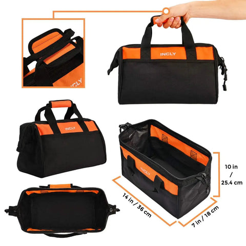 Real Deal 95 Piece Kids Tool Set For Home DIY And Woodworking Projects With Hammer, Screwdriver, Pliers carry bag in black and orange