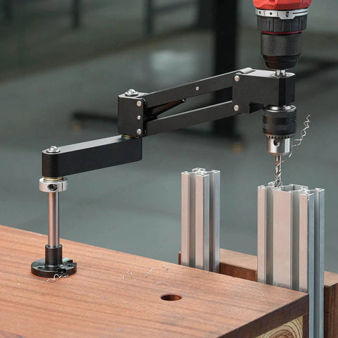 Aluminum CNC Tapping Cantilever Bracket and Support Arm For Vertical Or Horizontal Mount With 130mm Cantilever Stroke shown drilling metal