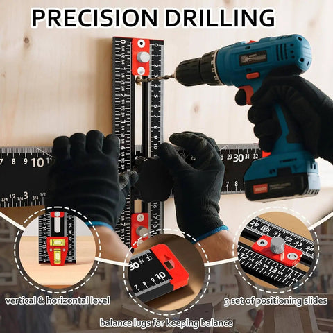 4 In 1 Drilling Positioning Jig With 14 Inch Adjustable T Square Ruler Multifunction Cabinet Hardware Jig For D I Y Woodworking Hole Punching Marking Measuring Leveling And Angle Setting For Drawer Doors