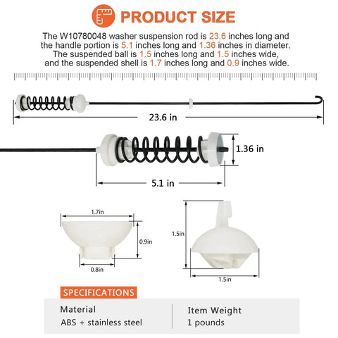Front view of Beaquicy washer suspension rod kit, 4-pack, with black rod, coil springs and white plastic caps